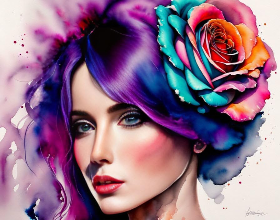 Toile femme rouge avec roses 58x90cm art mural poétique pour exprimer votre style