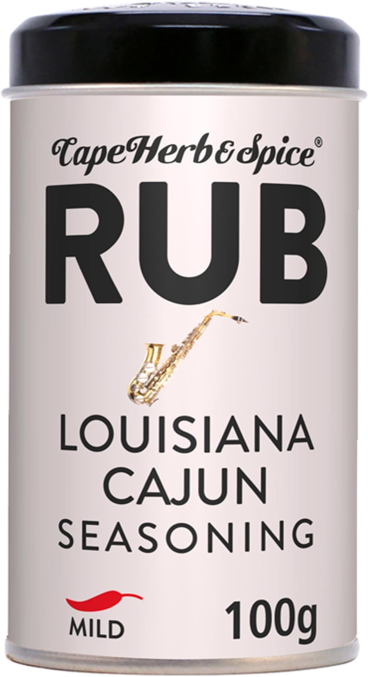 Cape Herb & Spice Rub Louisiana Cajun Seasoning Condiment, Chilli Rating Mild, 100 g Tin (Pack of 1)