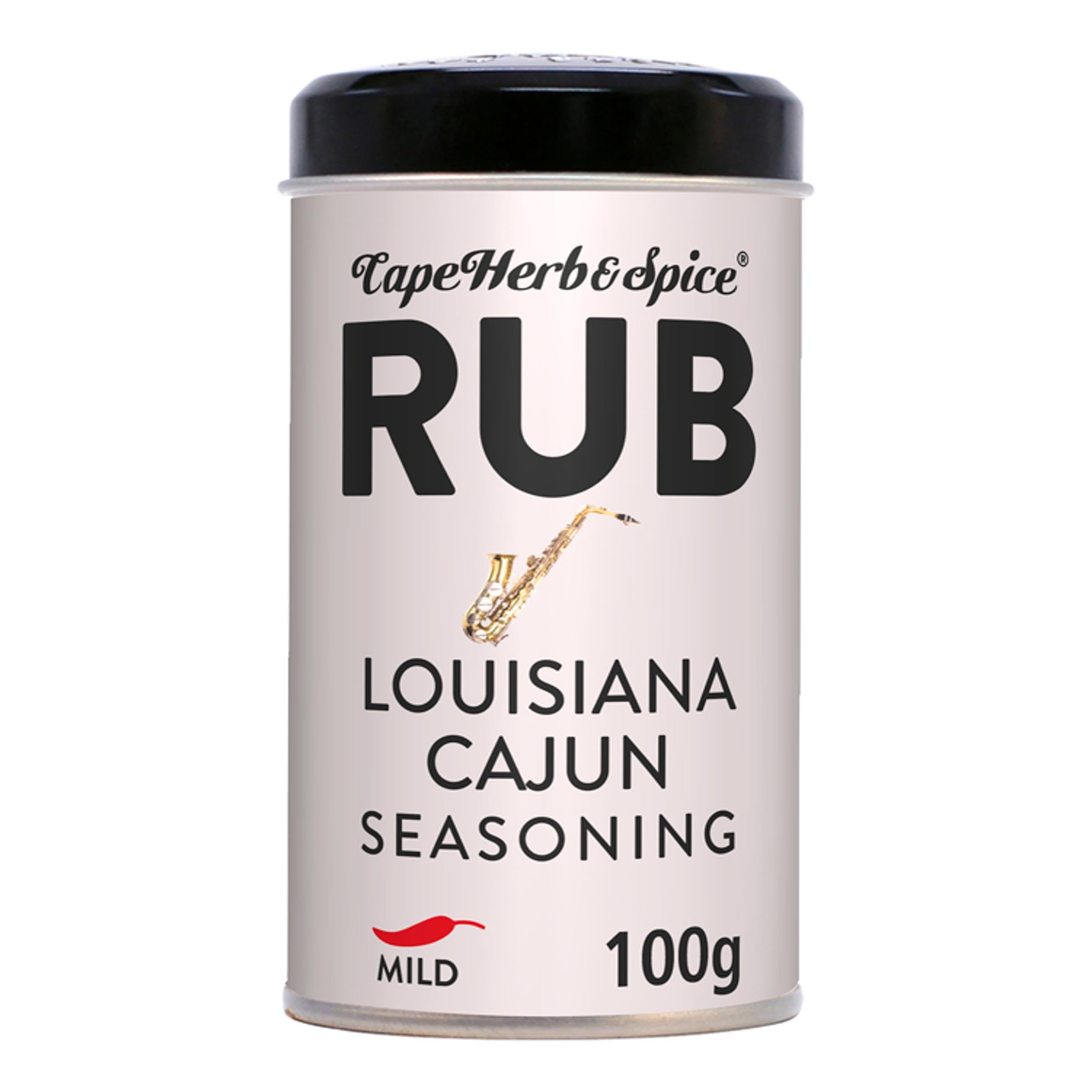Cape Herb & Spice Rub Louisiana Cajun Seasoning Condiment, Chilli Rating Mild, 100 g Tin (Pack of 1)
