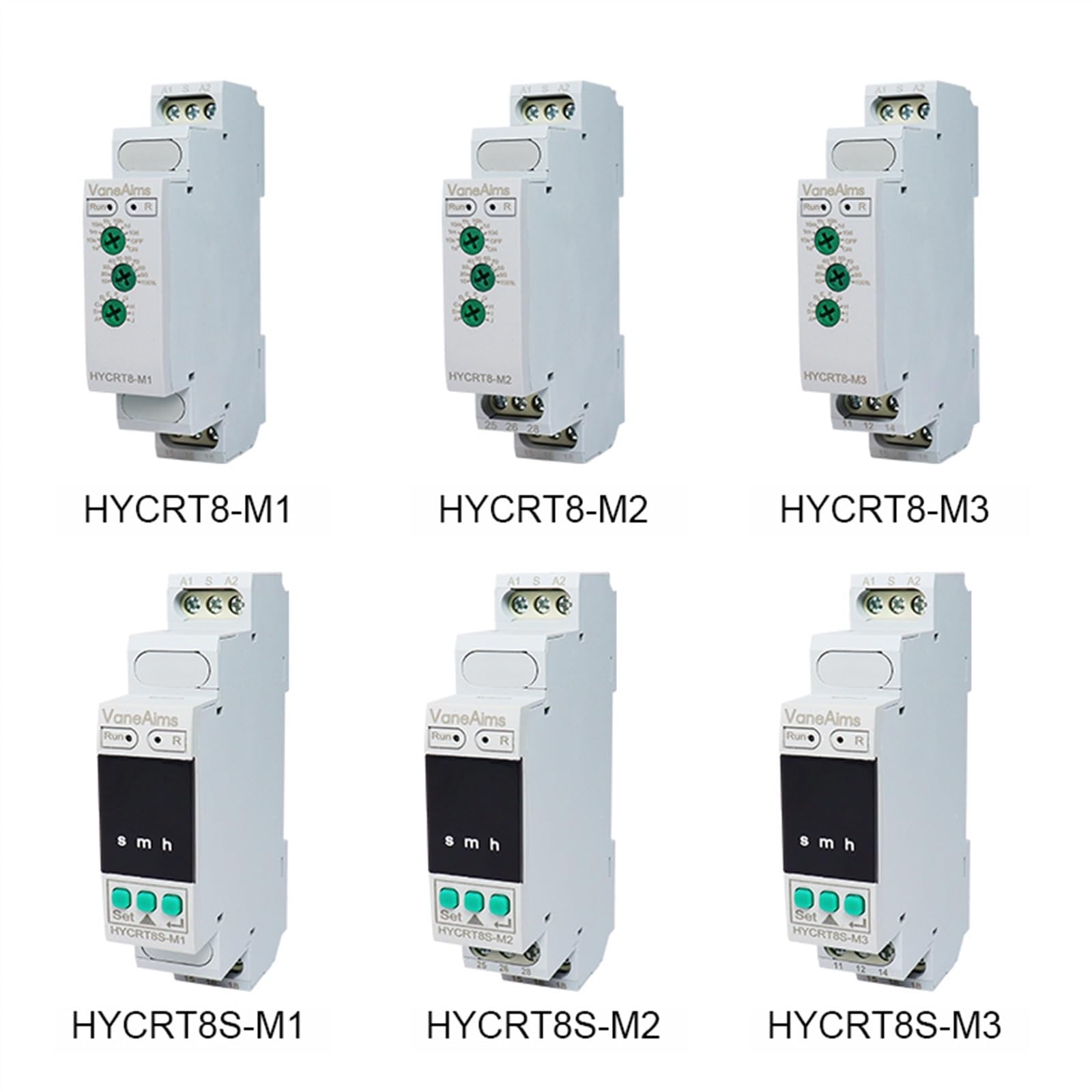 Przekaźnik programatora czasowego, programowalny, 220 V, 16 A, z 10 funkcjami, 24 V, 240 V, cyfrowy wyświetlacz LED, przekaźnik czasowy, montaż na szynie DIN (kolor: ACDC24V-240V, rozmiar: HYCRT8S-M3)