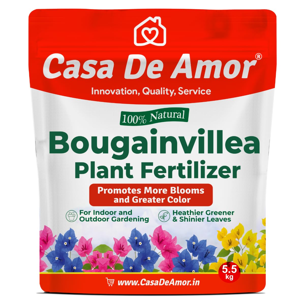 Casa De Amor Bougainvillea Organic Fertilizer | Promotes Vibrant Blooms & Intense Color | Ideal for Flowering Vines & Outdoor Plants | 5.5 Kg