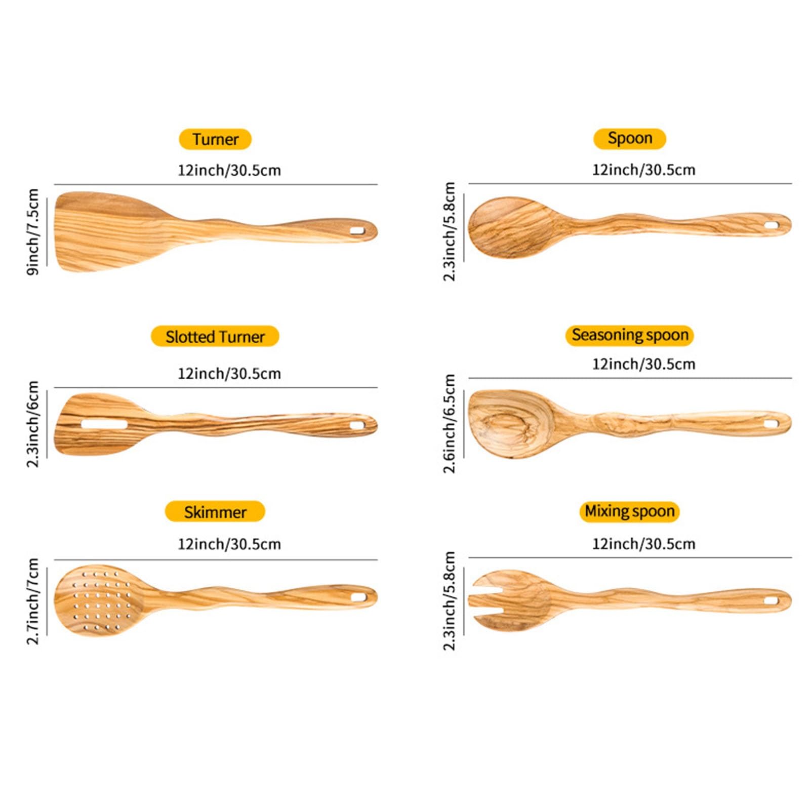 Pala de Madera para Cocina Juego de seis piezas Espátula for saltear Cuchara for sopa for sartén para Cocinar Utensilios de Cocina
