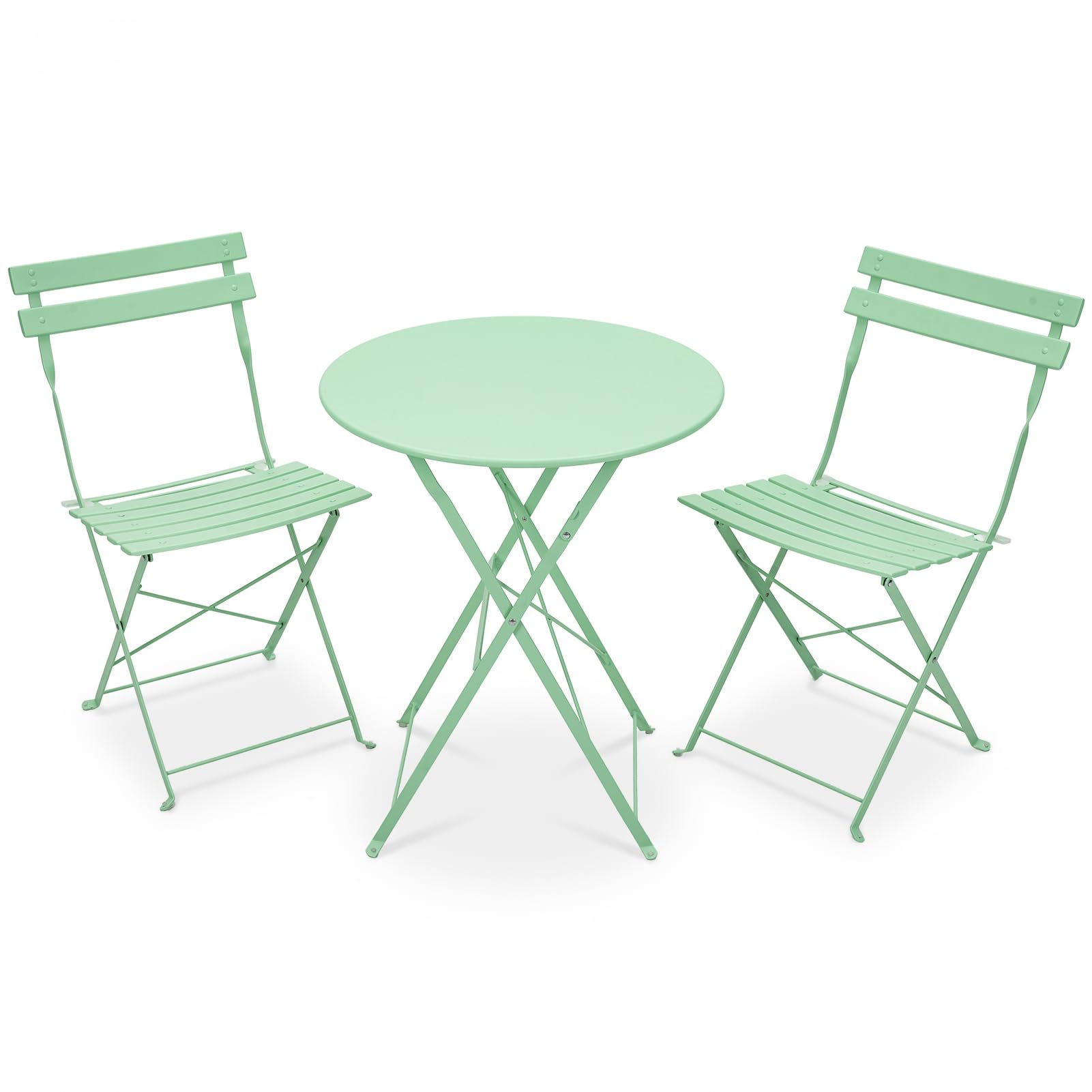 Warmiehomy 3 Piece Bistro Sets for 2 for Garden, Weather-Resistant Outdoor Metal Folding Table and Chairs with Anti-Slip Feet, Space Saving Patio Furniture for Balcony, Garden, Courtyard, Café, Green