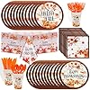 HOWAF Thanksgiving Dinnerware Set Fall Maple Leaves Disposable Tableware Set Plates Napkin Tablecloth Knifes Forks Spoons for Thanksgiving Friendsgiving Party Turkey Day Dinner Table Decorations