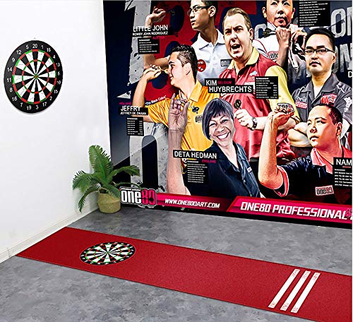 Anlik Dart Mat with Throw/Toe Lines,300 x 66cm (Red)
