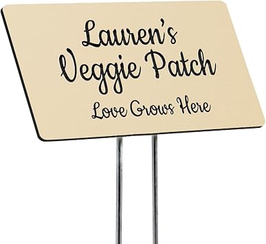 Plastic Garden Sign- Include Your Custom Text for A Garden Dedication or Memorial, or Label Your Plants and Flowers Almond with Black, 4 x 2