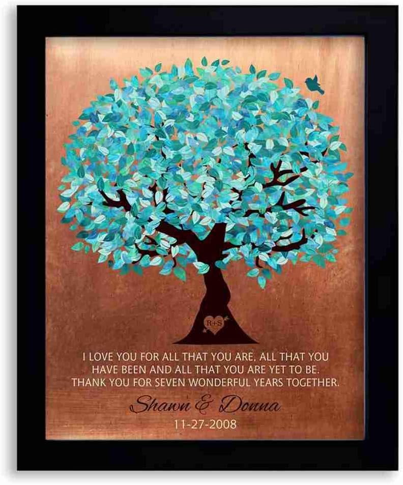 8x10 Framed Art Print - Faux Copper 7th 10th Wedding Anniversary I Love You for All That You are Personalized Gift for Husband Wife Couple Colorful Tree - With Solid Wood Frame & Gift Wrap LTC-P1179