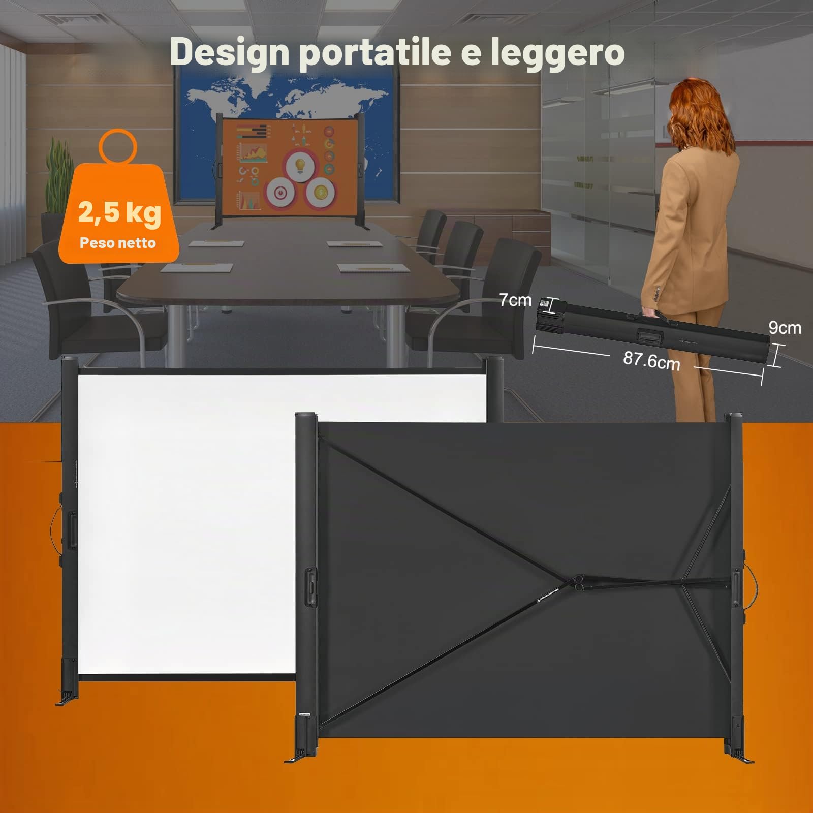 excelimage Schermo per proiettore con supporto, 50 pollici 4:3, telo portatile, facile da installare e trasportare, proiezione retrattile, perfetto per film al chiuso e all'aperto.
