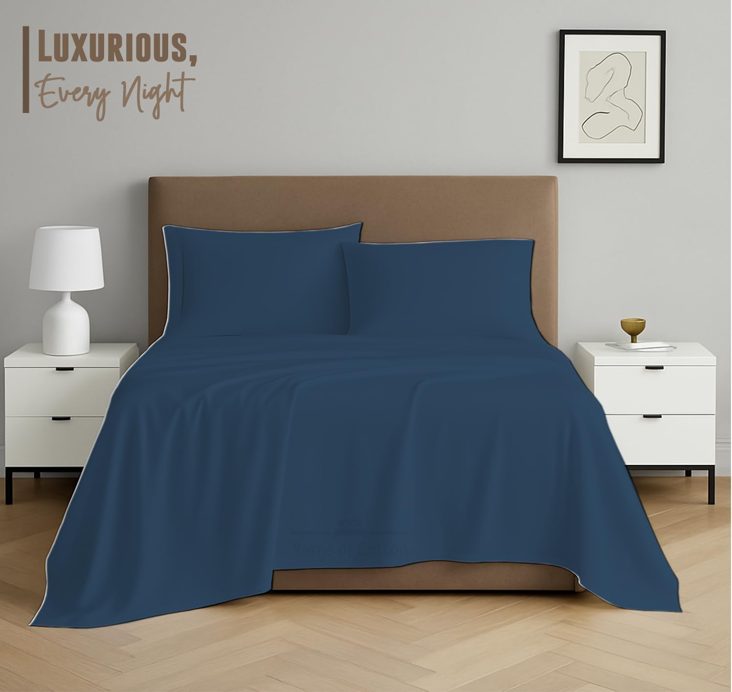 600 Thread Count 100% Cotton Soft Combed, 4 Piece Sheets Set, Smooth & Soft Sateen Weave, Luxury Hotel Collection Bedding, Deep Pocket Fitted (Queen, Medium Blue Solid)
