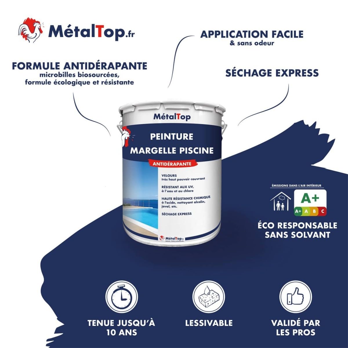 Metaltop - Peinture Margelle Piscine - Gris ardoise - RAL 7015-1 L - Peinture anti-glisse, résistante humidité et UV – Finition durable spéciale extérieur