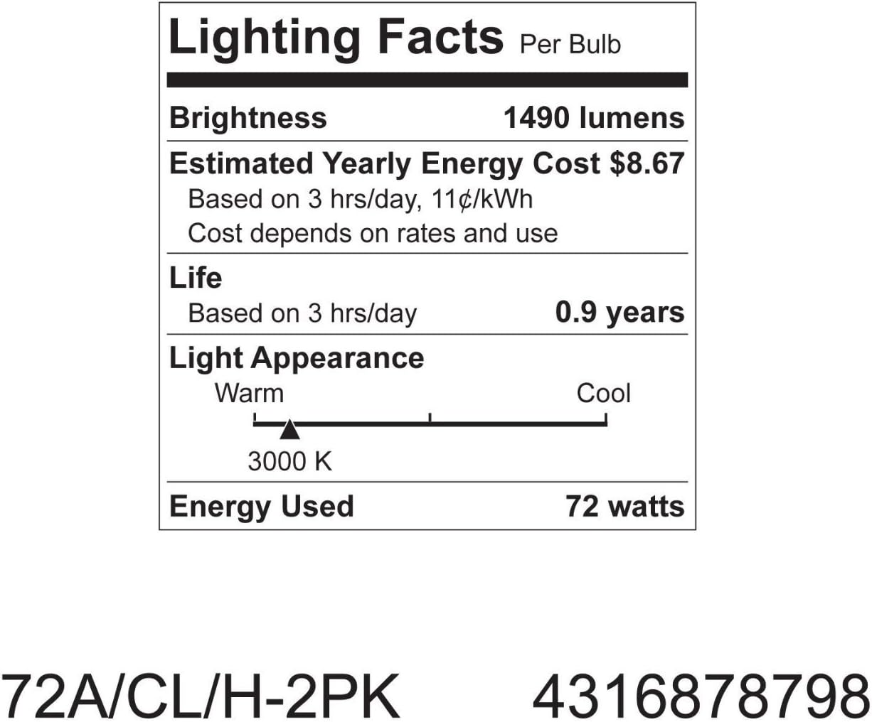 GE Lighting Crystal Clear 72-Watt, (100-watt replacement) 1490-Lumen A19 Light Bulb with Medium Base, Halogen, White (72W, 1490-Lumen)