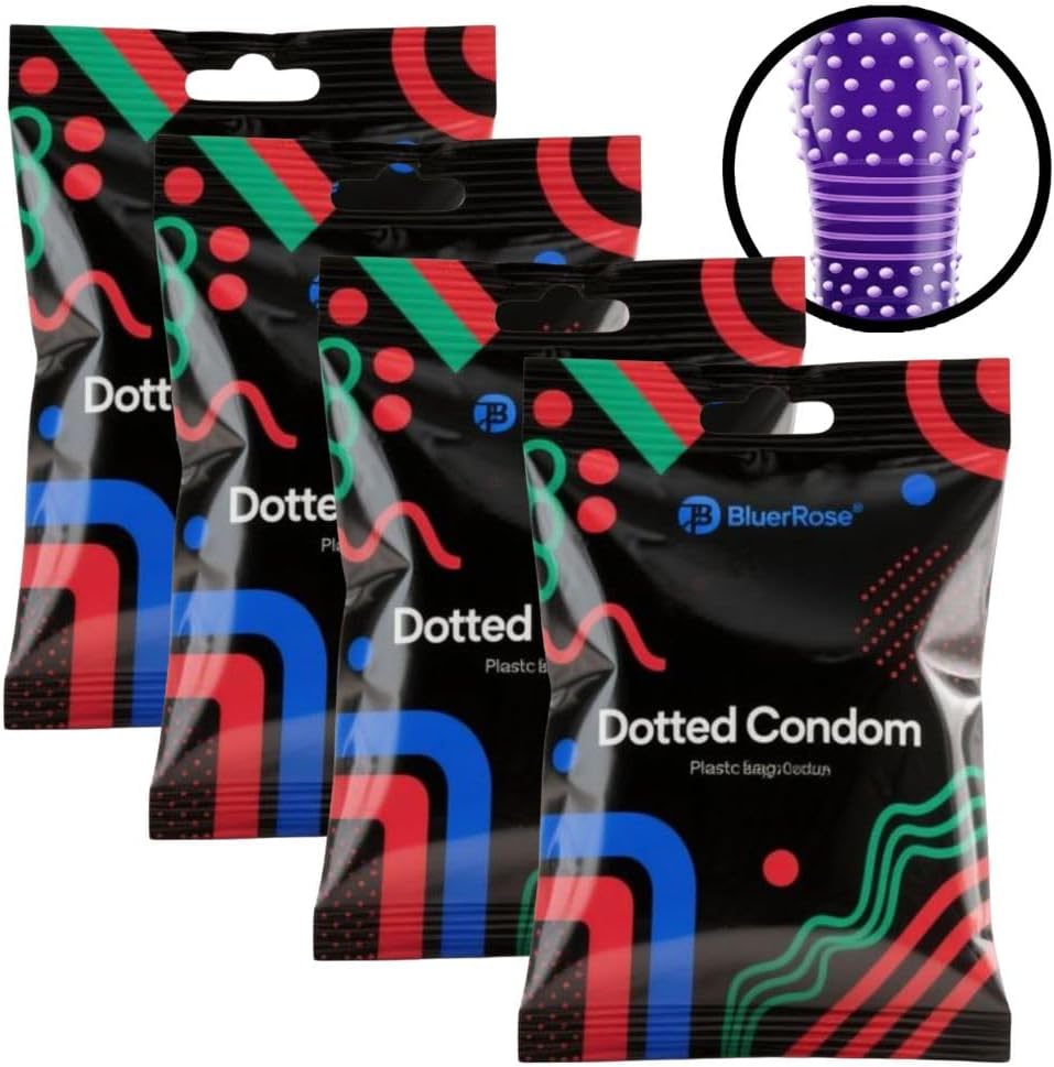 Extra Dotted Unflavored Condoms For Man Combo Pack, Contoured & Ribbed Condoms, For Long-Lasting, Big Dotted, Extra Delay, Ribbed, 4-IN-1, Snug Fit, and 3inOne-CR3-4PCS