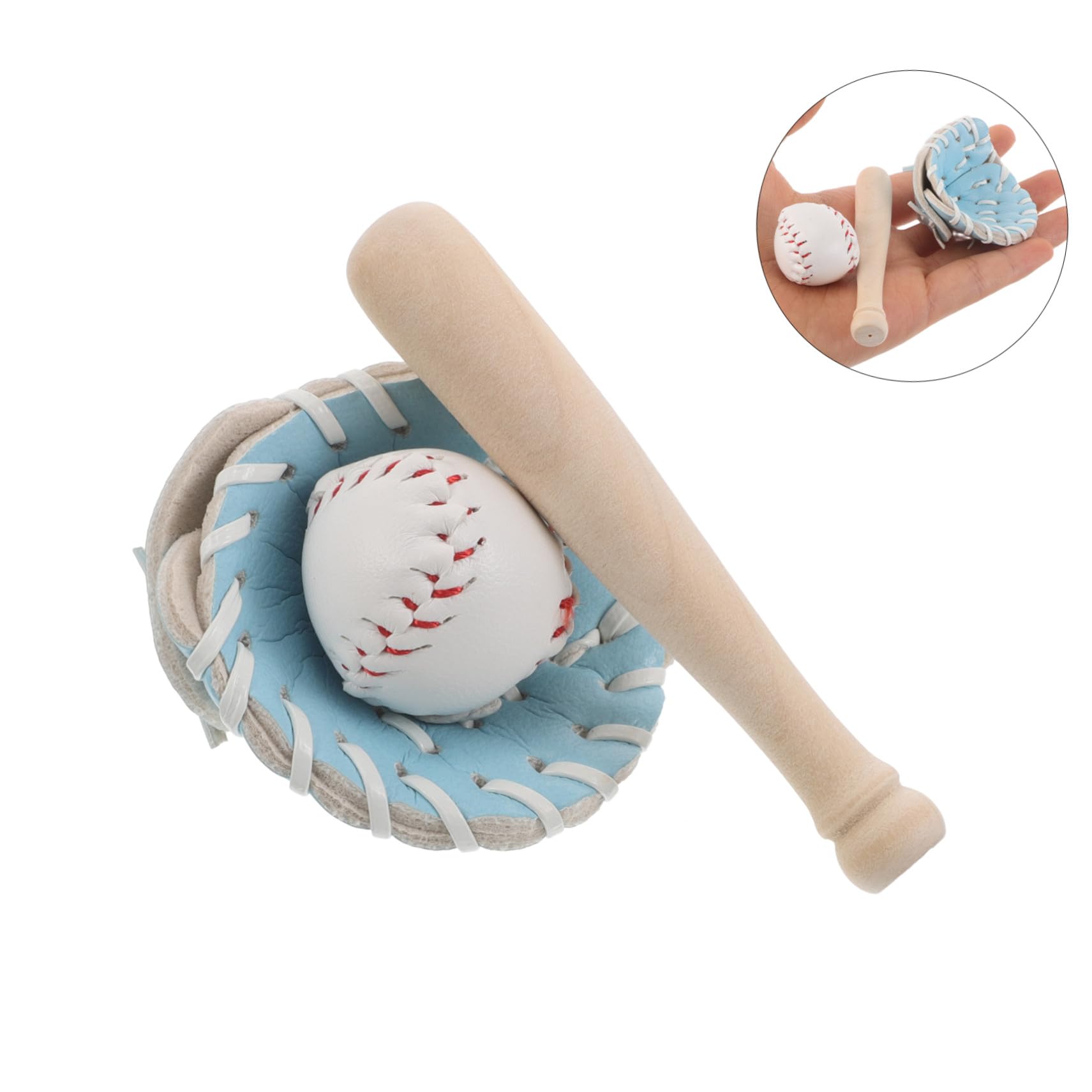 Toddmomy 2 Sätze Miniatur Baseball-Set mit Schläger Handschuh und Ball für Puppenhaus Zubehör Anfänger Lernspielzeug Dekoration für Garten Tortendeko und Bastelprojekte