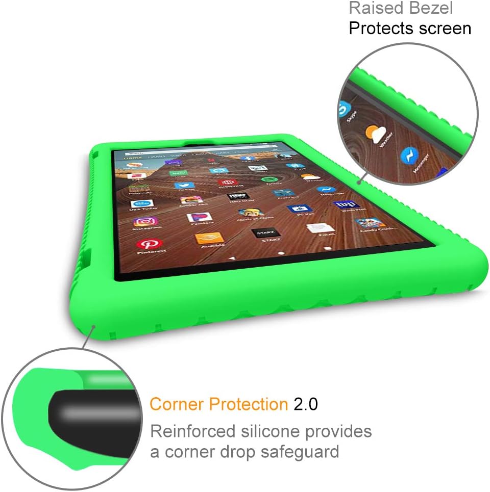 Fintie Silicone Case for Amazon Fire HD 10 (Compatible with 7th and 9th Generations, 2017 and 2019 Releases) - [Honey Comb Series] [Kids Friendly] Light Weight Shock Proof Back Cover, Green