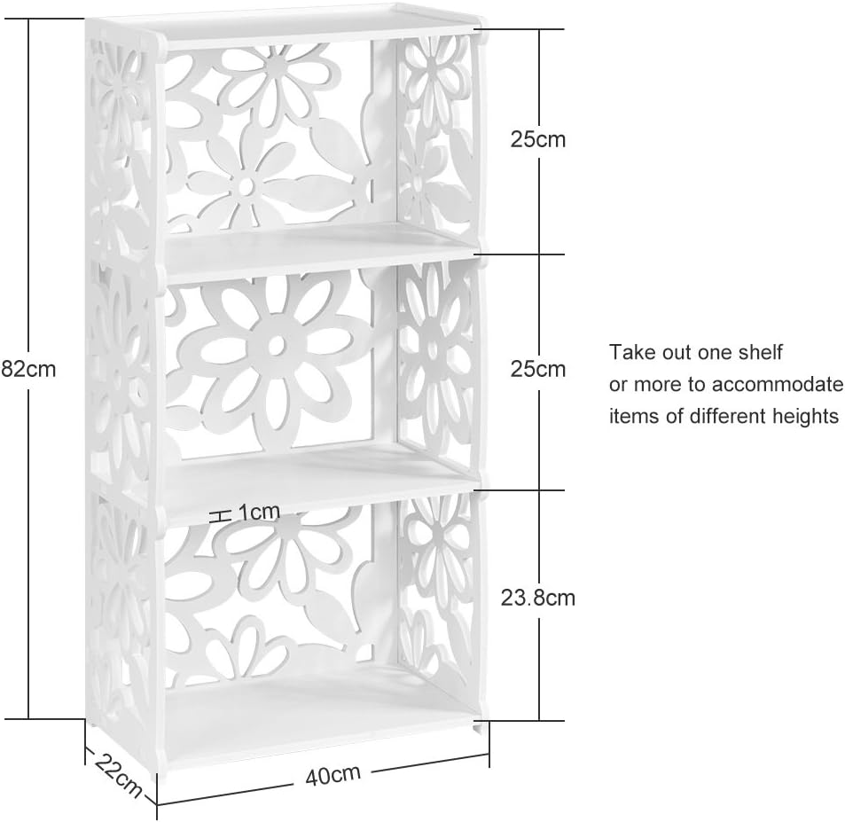 Finether 3-Shelf Shelving Unit, Modular Flower Cut-Out White Wooden Plastic Composite 3 Tier Shelving Unit Storage Shelf Bookcase Display Shelf for Shoes Books Toys Bedroom Living Room Kitchen Office