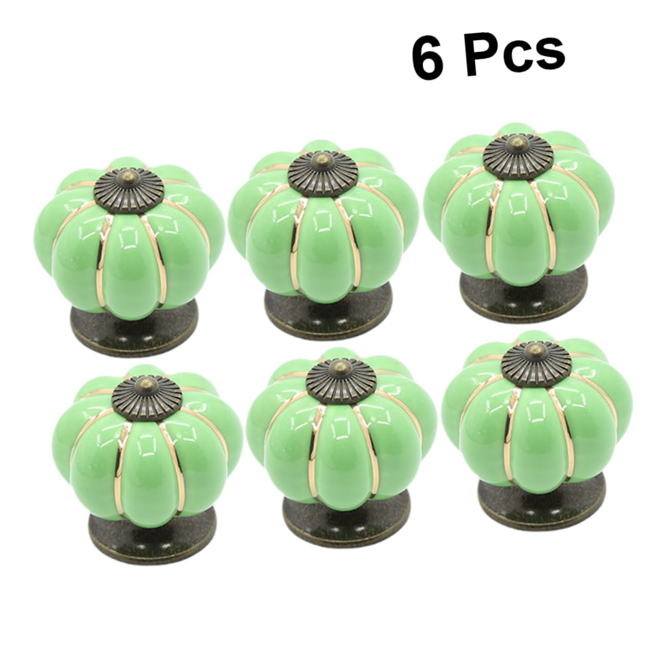Hemobllo 6pezzi Pomello in Ceramica Forma di Zucca per Porte per Mobili e Armadi Verde