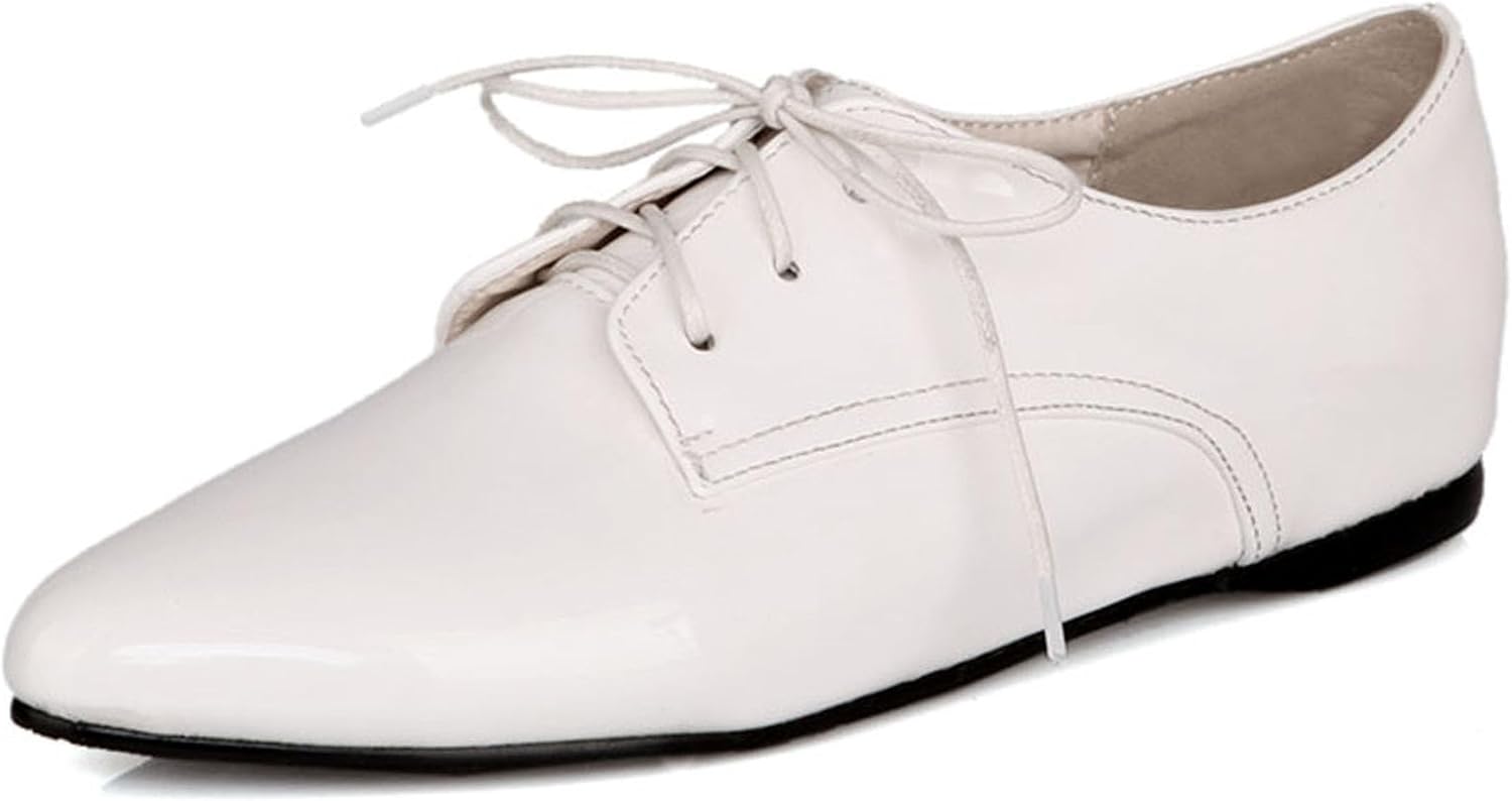 Patent Oxford Derby Women Pointed Toe Lace Up Shoes