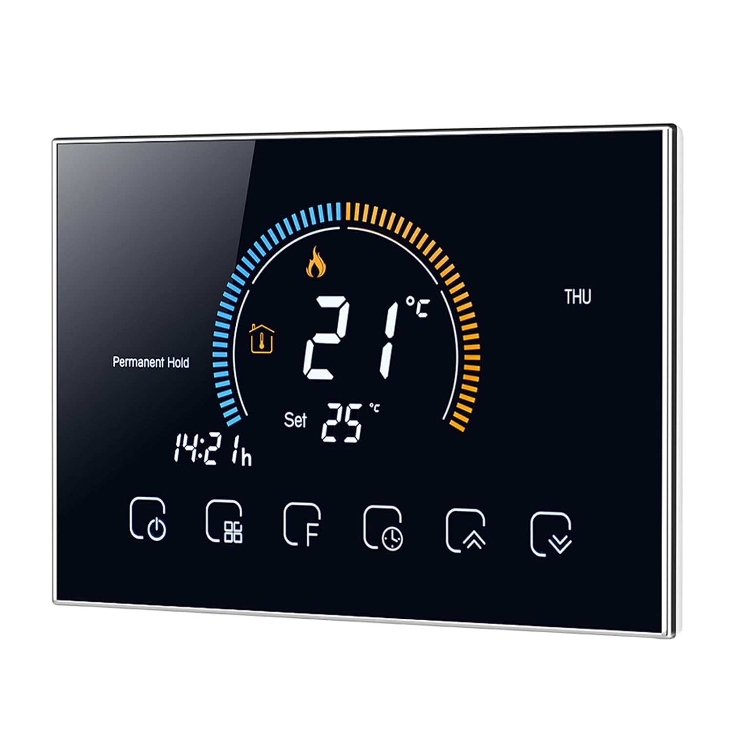 Smart Thermostats for Home, Programmable Thermostat Backlight Household 4.8 in LCD Screen with Touchscreen Color Display for Office for Home(BHT-8000GC-black)