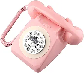 Telefone retrô, telefone fixo clássico, vintage, antiquado, com função de discagem, para decoração de casa e escritório, rosa