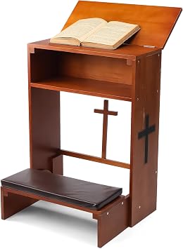 DoubleFill Wood Prayer Kneeler with Shelf and Cushion,Drawer Style