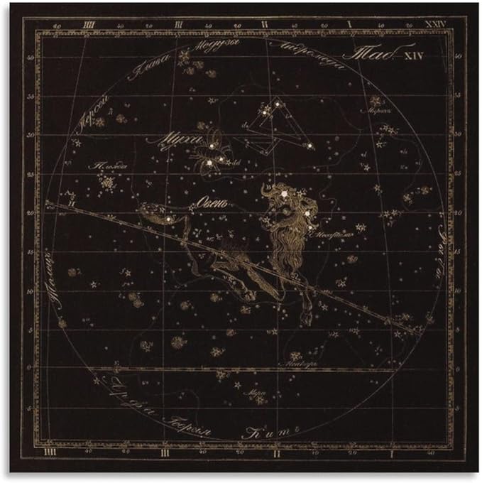 Aries Zodiac Sign Art, Old Russian Astronomy Chart, Star Constellation Illustration, Vintage Style P Art Wall Decoration Poster Family Bar Restaurant Garage Cafe Art Sign Gift 24x24inch(60x60cm)