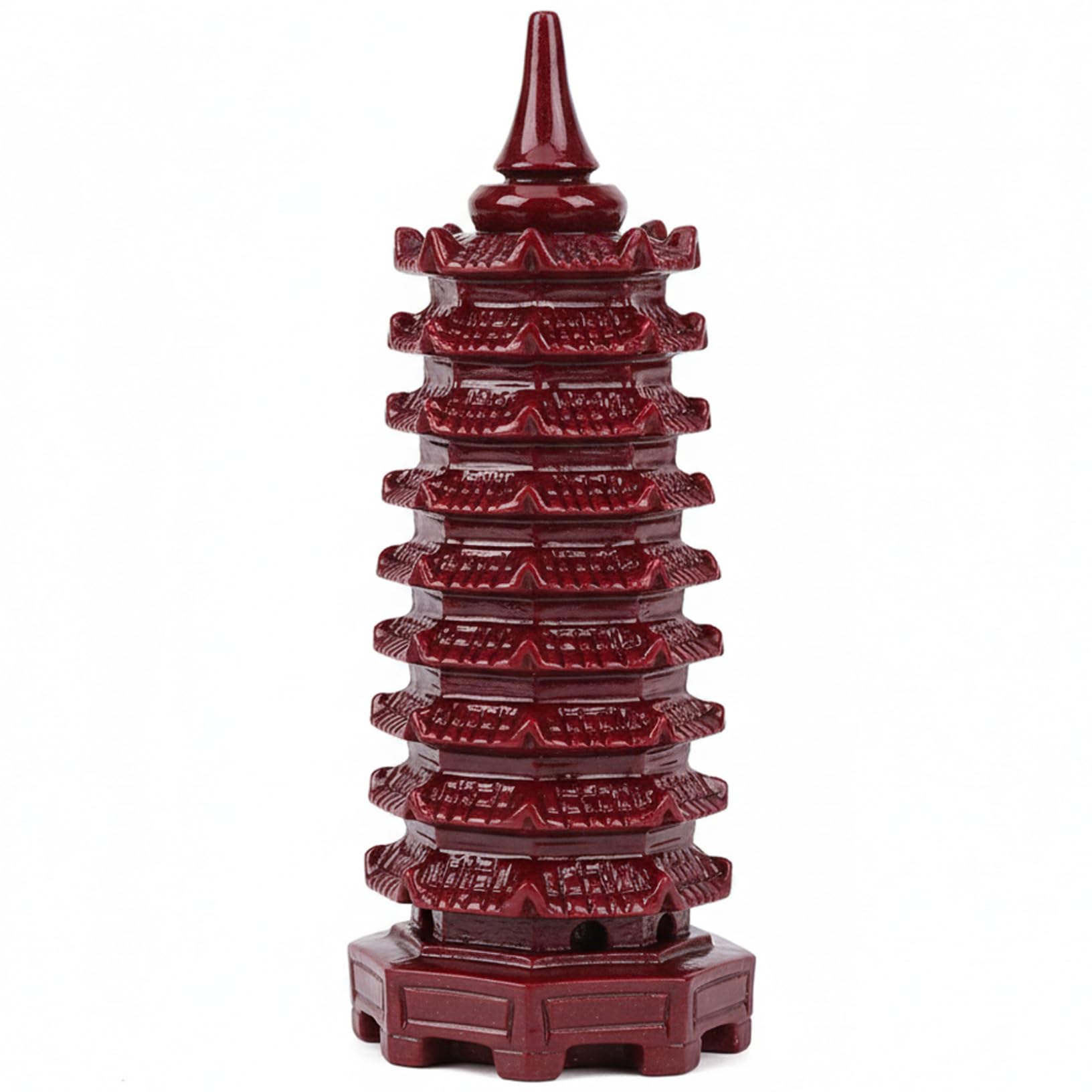 Tsawntd Statues, Pagoda 9-Level Cinnabar Feng Shui Decor Heart Sutra Pagoda Statue for Study Desk Auspicious Red Ornament for Home & Office