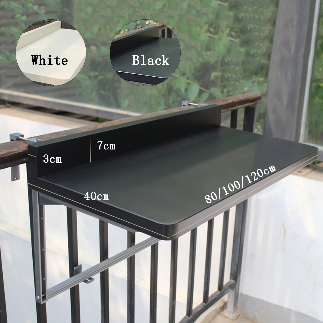 Balkon do balustrady, składany stolik pomocniczy, składany stolik pomocniczy, składany stolik balkonowy, wielofunkcyjny stolik wiszący do wewnątrz i na zewnątrz, patio, do ogrodu (C