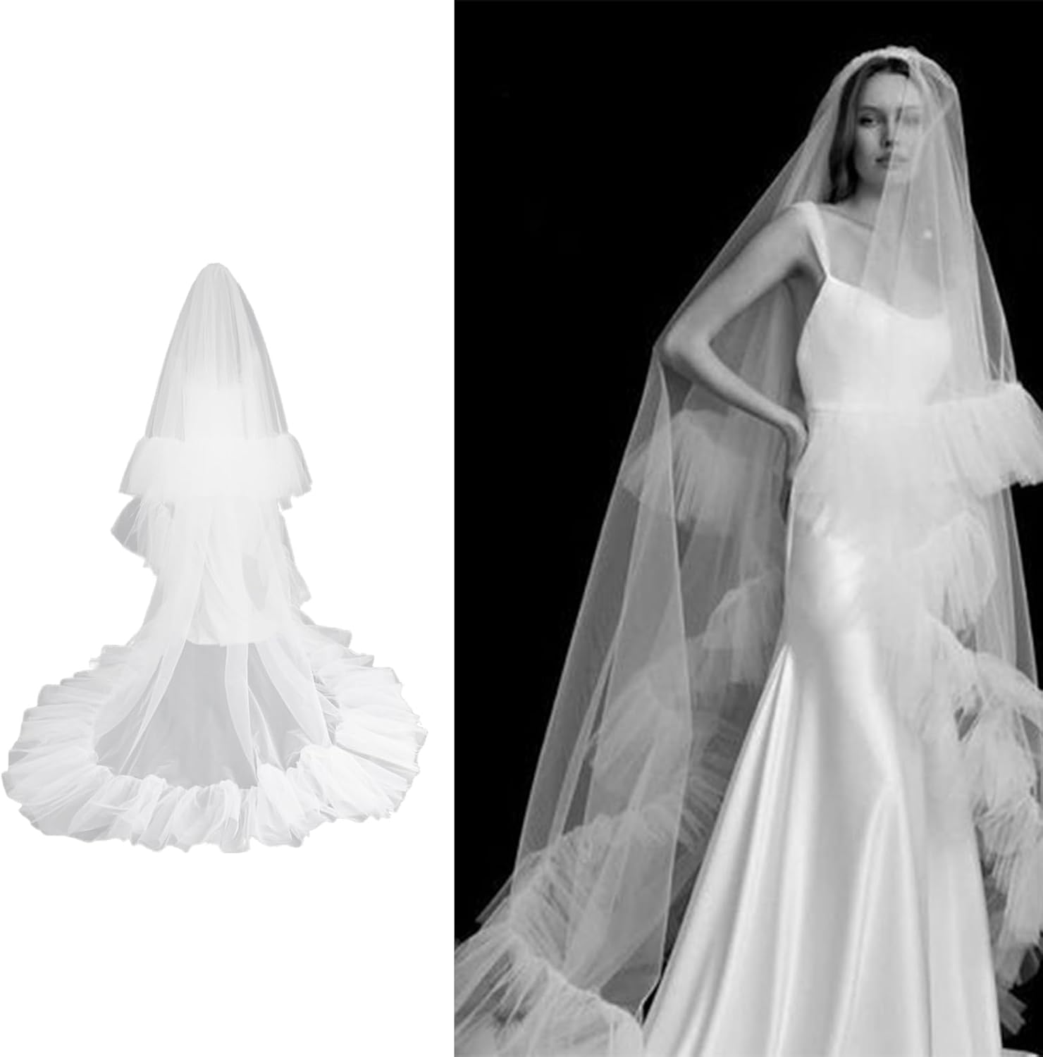 Ruffled Edges Veil Wedding Veil Breathable Bridal Ethereal for Bride Photography Tailored Wedding