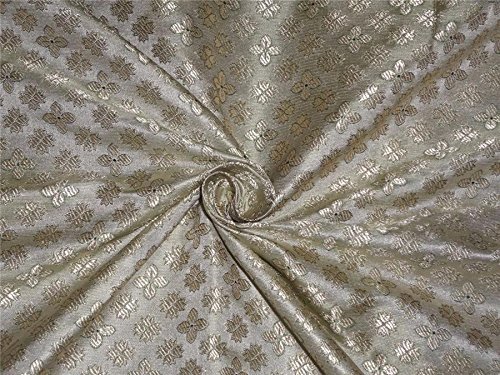 Tissu Brocade Vert pastel X Doré d'exception en 111,8 cm pour créations de luxe