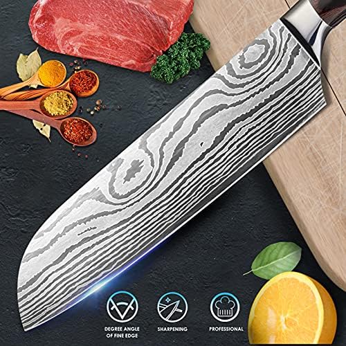 Home Safety Santoku Knife, Chef Knife 7 Inch - Professional Chefs Knife - German High Carbon Stainless Steel - Best Value with Exquisite Packaging - Ultra Sharp Cooking Knife