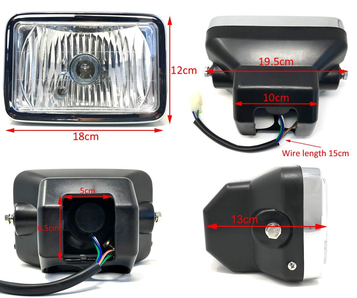 Alchemy Parts Faro rettangolare per moto da 12 V in stile retrò in nero lucido | Marchio E/Omologato | Abbaglianti e anabbaglianti con luce di posizione