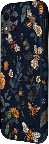 Miniatura 2 de Funda para iPhone XR Bees and wildflowers on dark blue