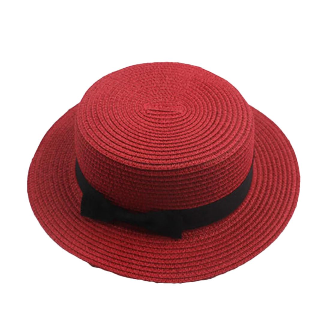 EYRMQWJPC Wide Brim Sun Hat, Women's Straw Sun Protection Panama Bucket Hat Multicolor Multiple Sizes(Red)