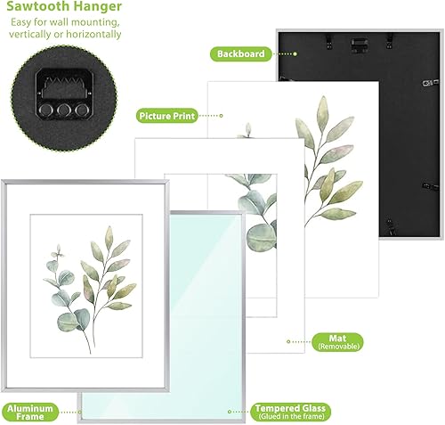 Vista 156 de Golden State Art - Marco de fotos de aluminio satinado clásico de 8 x 10 con alfombrilla de color marfil para fotos de 5 x 7 y cristal real, Dorado