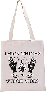Witch Wicca Witchcraft Gift Thick Thighs Witch Vibes Reusable Canvas Tote Bag Pagan Wiccan Gift Shopping Handbag School Bag (Thick Thighs Witch Tote Bag)