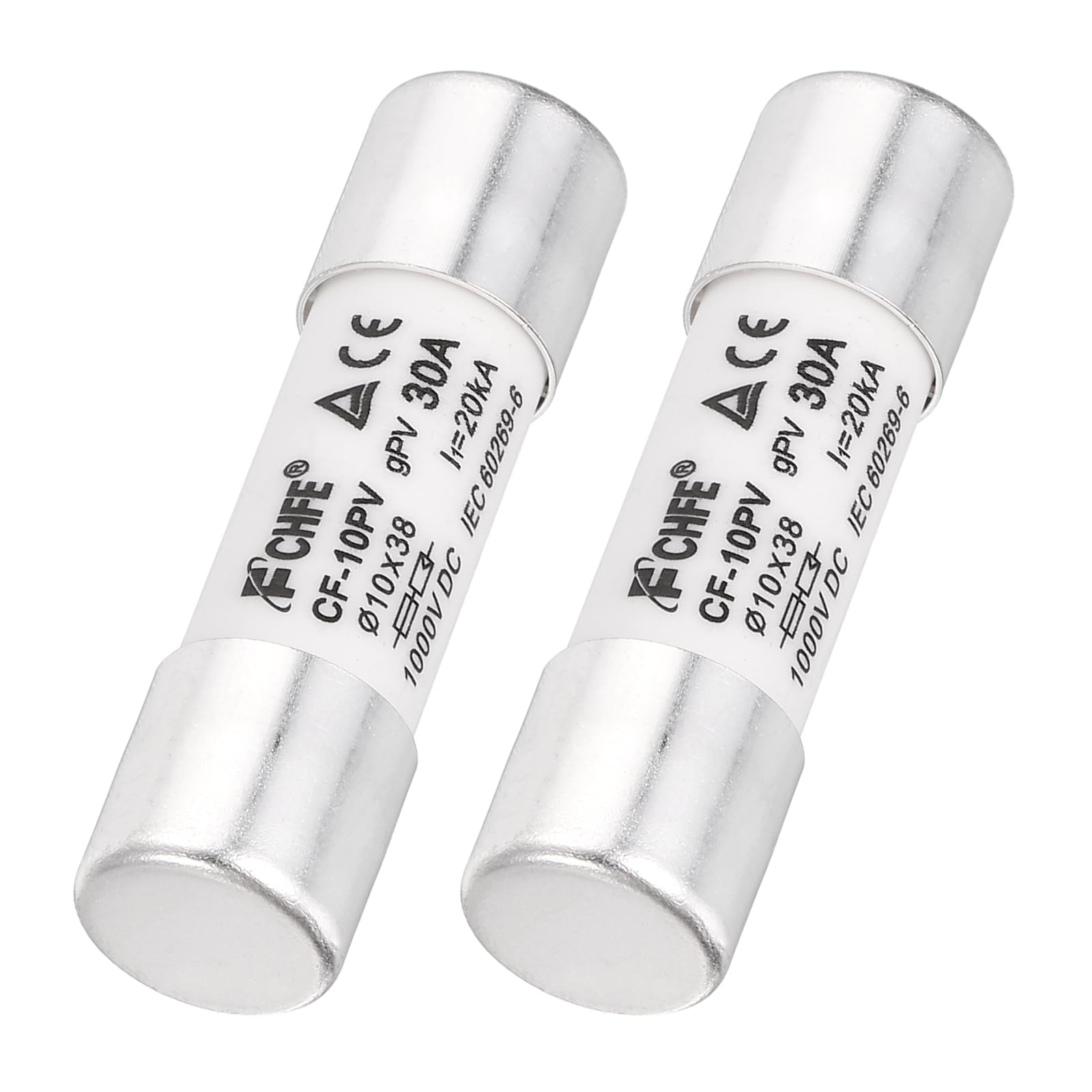 sourcing map 2Pcs 1000V 30A Ceramic Cartridge Fuses, 10x38mm Fast Blow Time Delay Fuse for Photovoltaic Solar Systems DIY Inverter Circuit Board