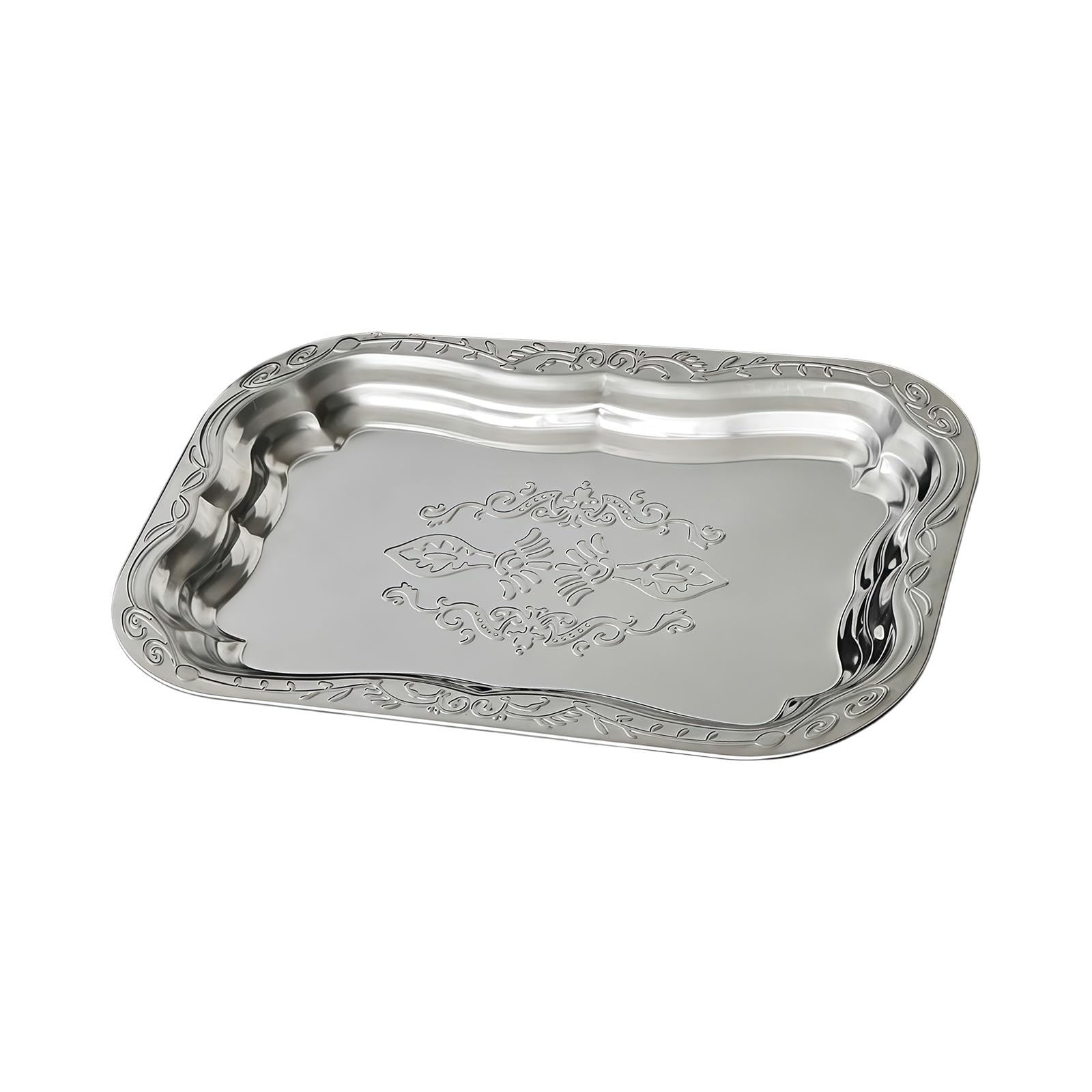 Msioytog Silver French Styles Metal Tray Engraved Floral Pattern For Serving Snacks Fruits And Appetizers In Homes Or Restaurant Coffee Shop Serving Tray