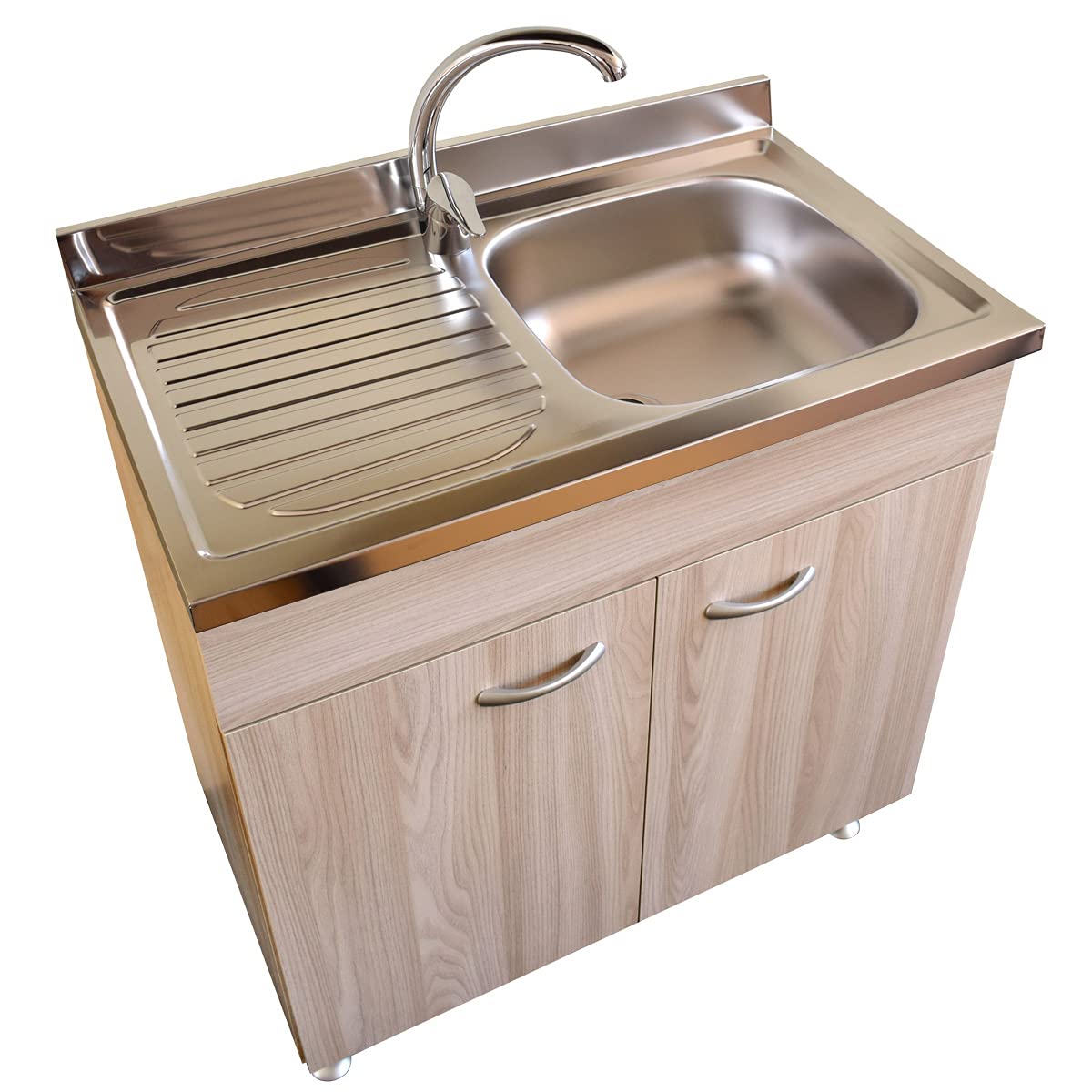 Yellowshop | Mobile cucina sottolavello a 2 ante cm 80 colore Olmo completo di lavello inox serie Basic (Versione Sx)