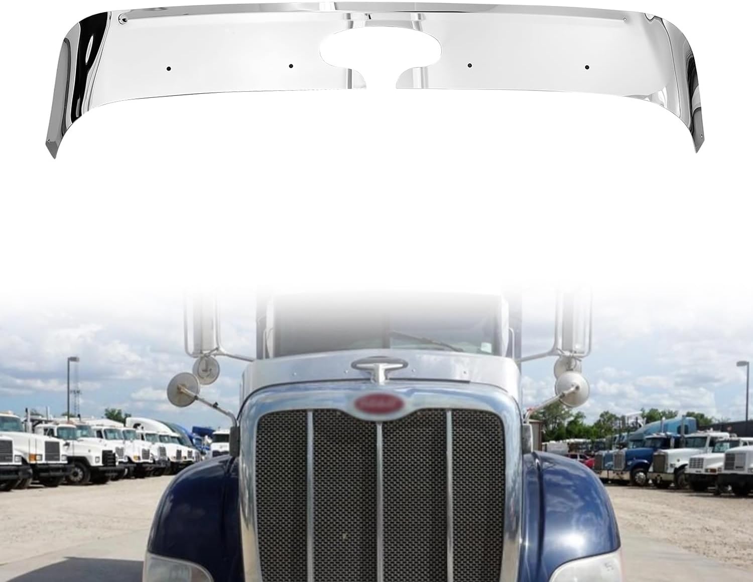 430 Stainless Steel Front Hood Shield Bug Deflector Compatible with 2006+ Peterbilt 384/386