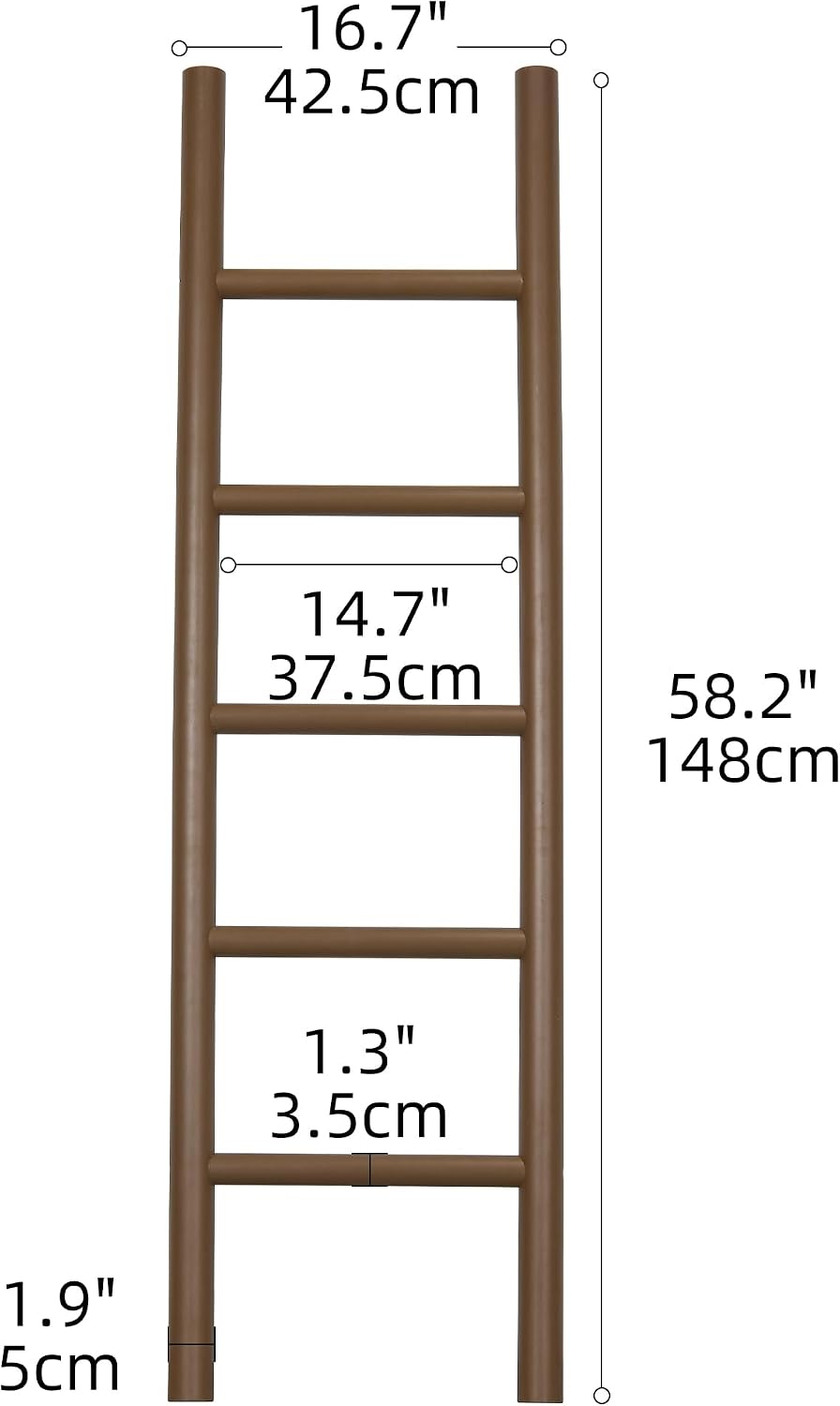 DWVO 5 Ft Poly Lumber Wall Leaning Blanket Ladders Quilt Towel Display Rack Shelf Holder,HIPS Water Resistant Rack Rustic Farmhouse(Brown)