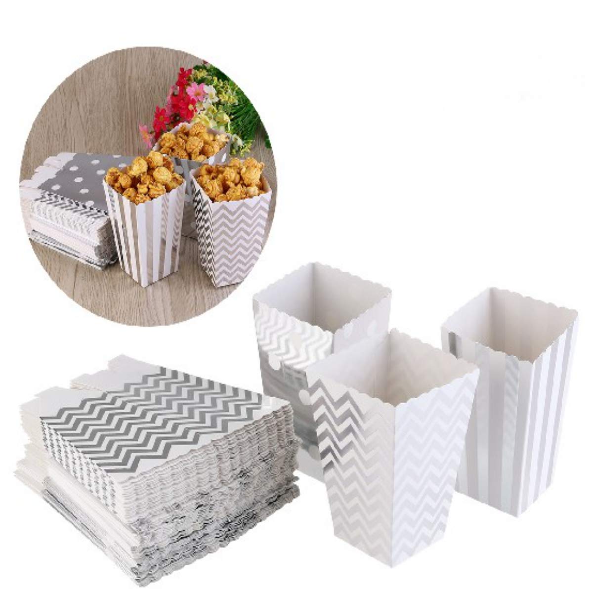 NUOLUX Popcorn Boxes, Party Candy Containers Treat Boxes, Silver