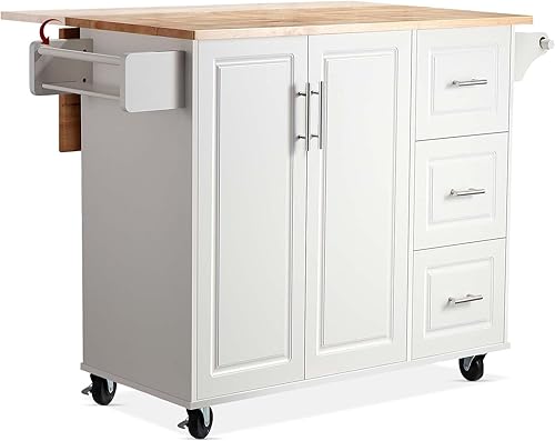 Carrito de isla de cocina rodante de 54 pulgadas con almacenamiento, armario de cocina grande con barra de desayuno plegable de hojas caídas, mesa