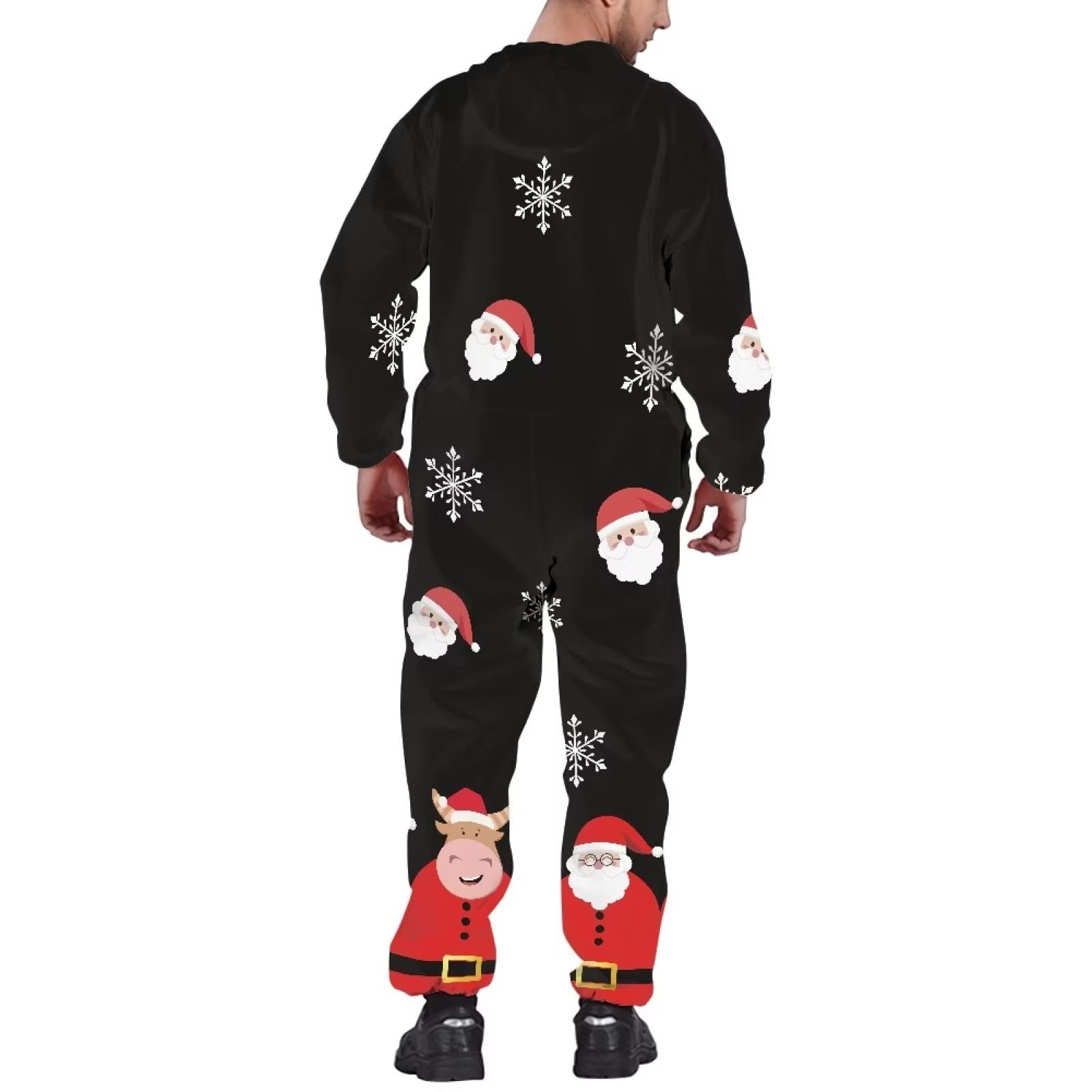 Conjunto de pijama unisex para mujeres y hombres, de manga larga con capucha y bolsillos con cremallera, Papá Noel de vaca navideña, L