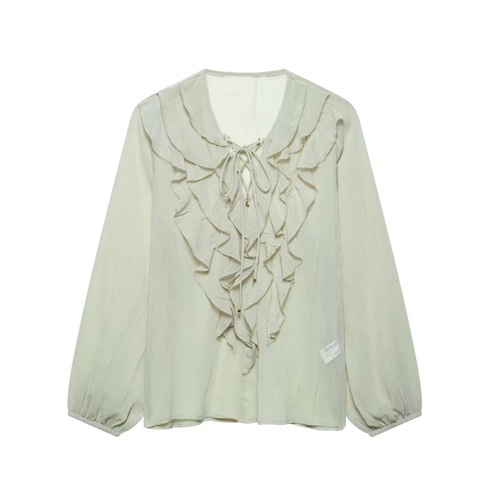 Camicia primaverile a maniche lunghe semi trasparente con decorazione a strati da donna