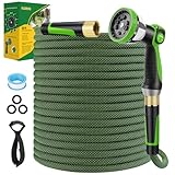 FLOERXIS Non-Expandable Garden Hose 50 FT, Lightweight Hose with 10 Function...
