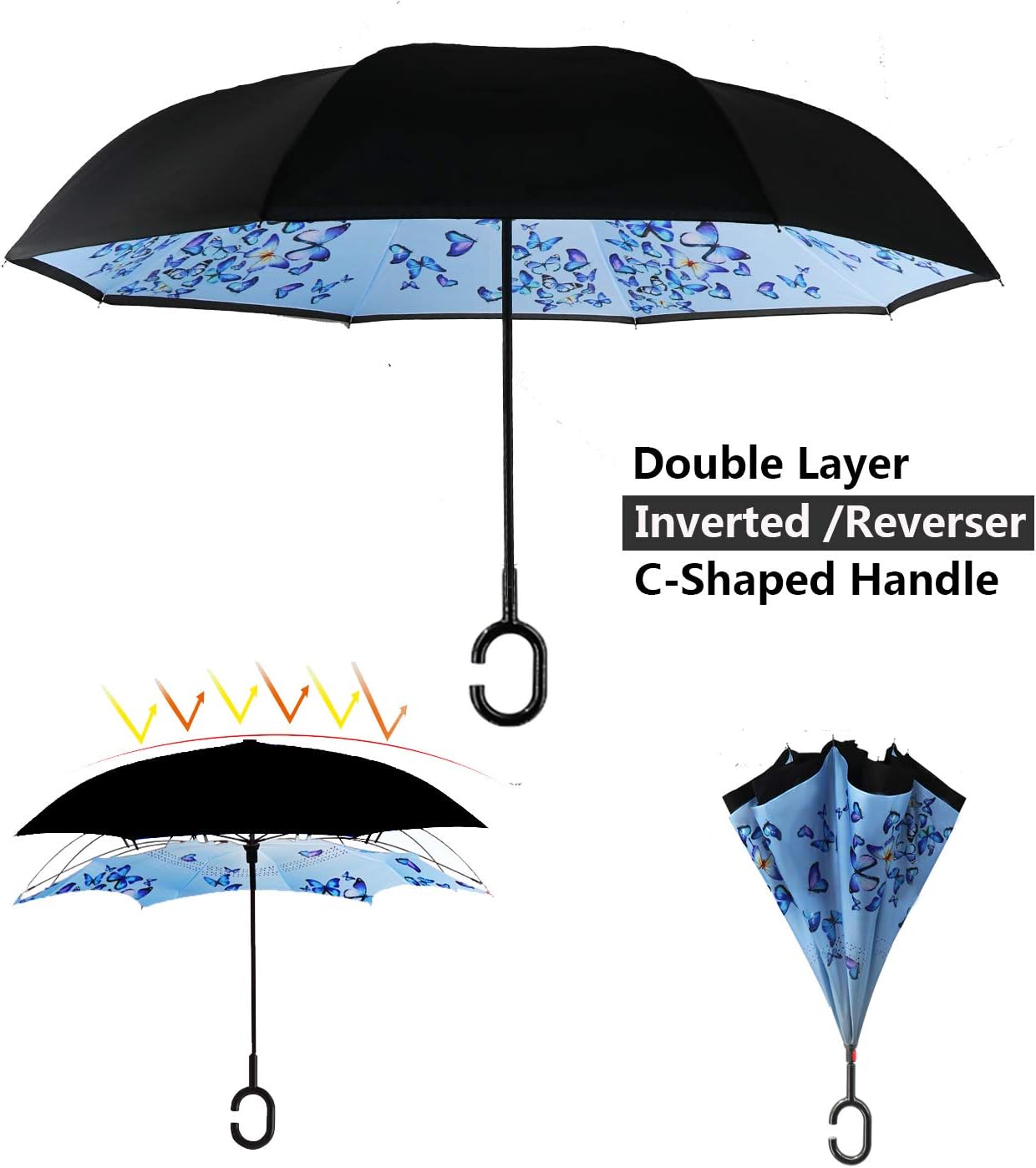 MRTLLOA 40/49/56 Inch Oversize Windproof Inverted Reverse Upside Down Umbrella, Golf Size Rain Umbrella, Double Layer, C-Shaped Handle for Men, Women and Kids - Image 3