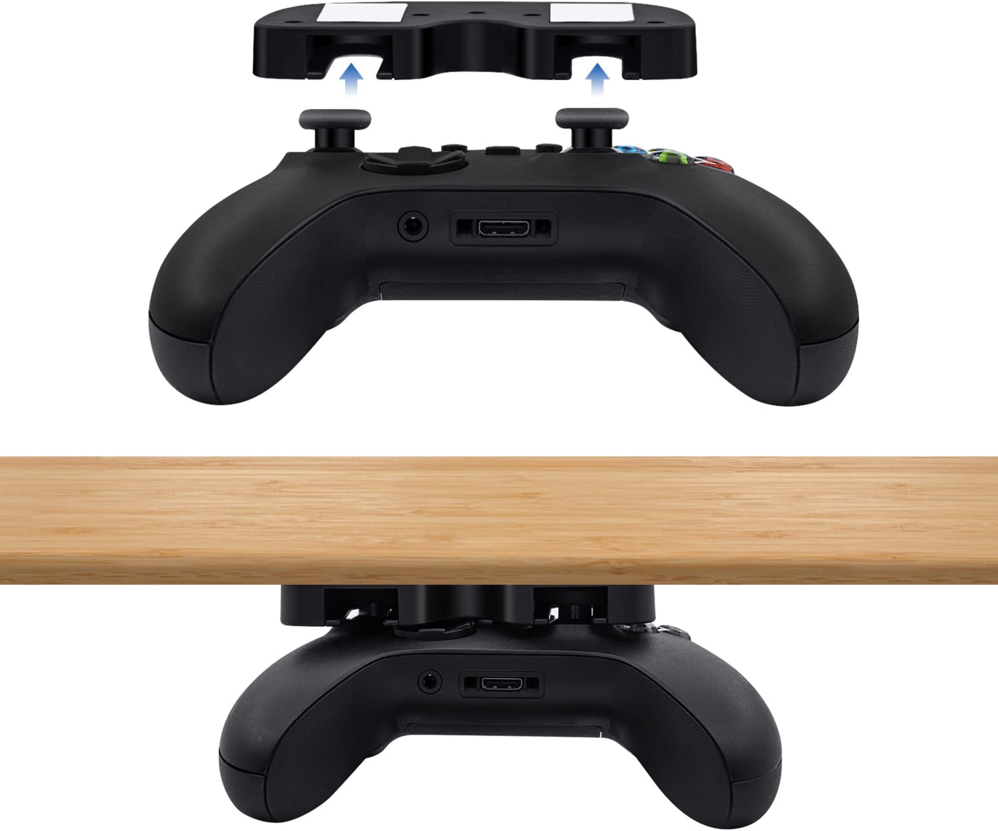 Mcbazel Universal Gaming Controller Stand & Mount, Under Desk & Table Holder for Xbox Series X/S, One, 360, Elite & Switch Pro Controllers, Tool-Free Installation (Black)