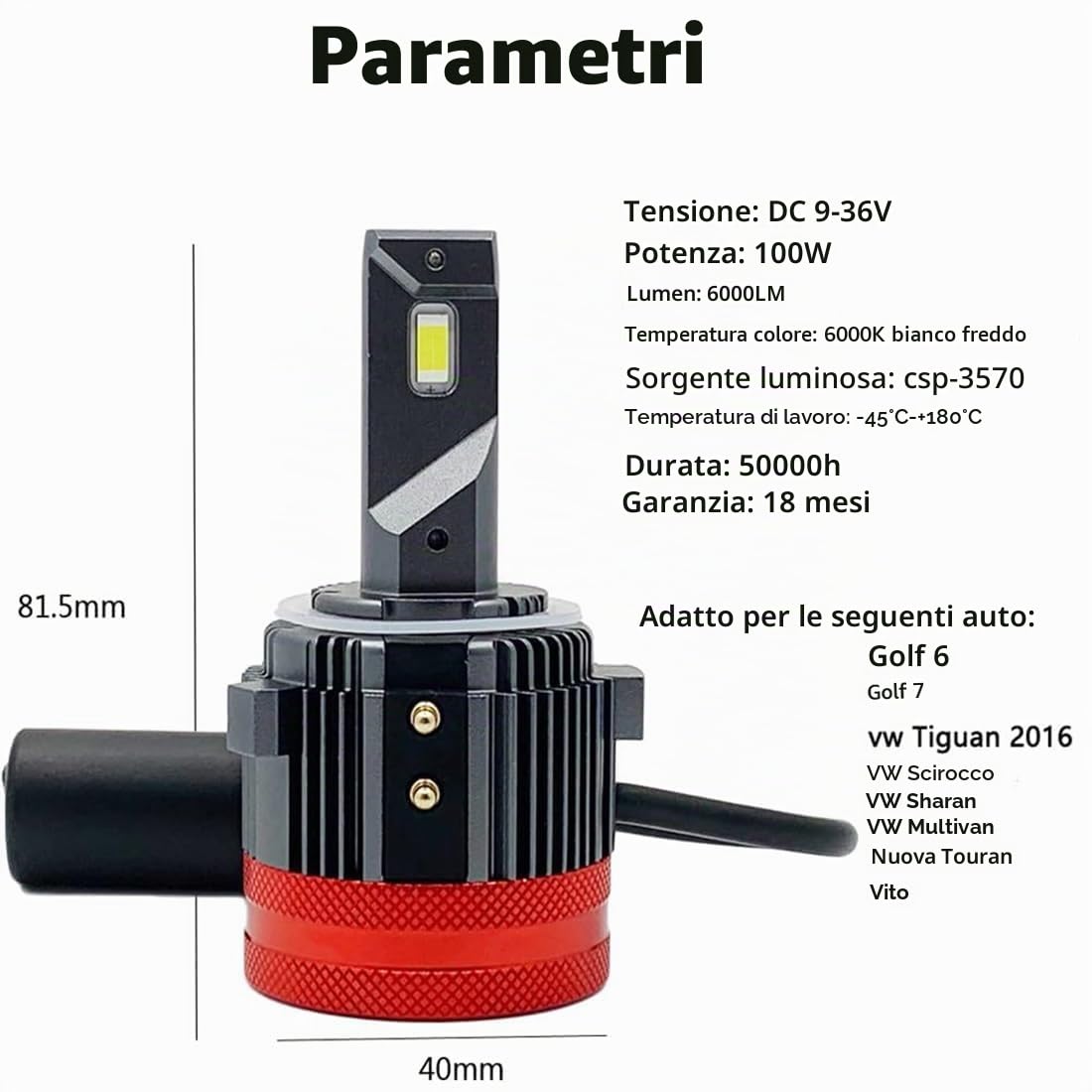 SageSunny H7 Lampadina Led Anabbaglianti 6000K Bianca Anti-Errore 120w 12000lm, per Golf 6, Golf 7, Golf gti, Multivan, Touran, Scirocco, Confezione da 2, 18 Mesi Garanzia