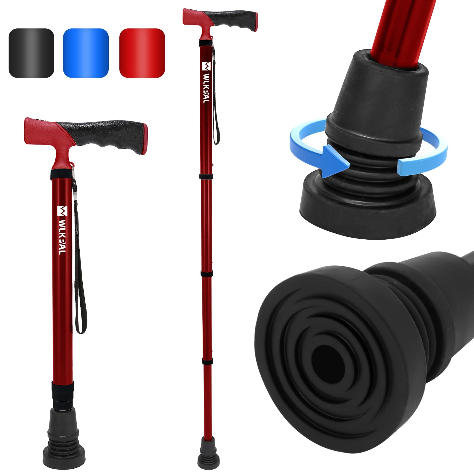 Bastón para personas mayores y adultos, plegable, ajustable, plegable, para hombres y mujeres, 2 puntas antideslizantes reemplazables para todo terreno, bastón plegable de la serie Anchor para
