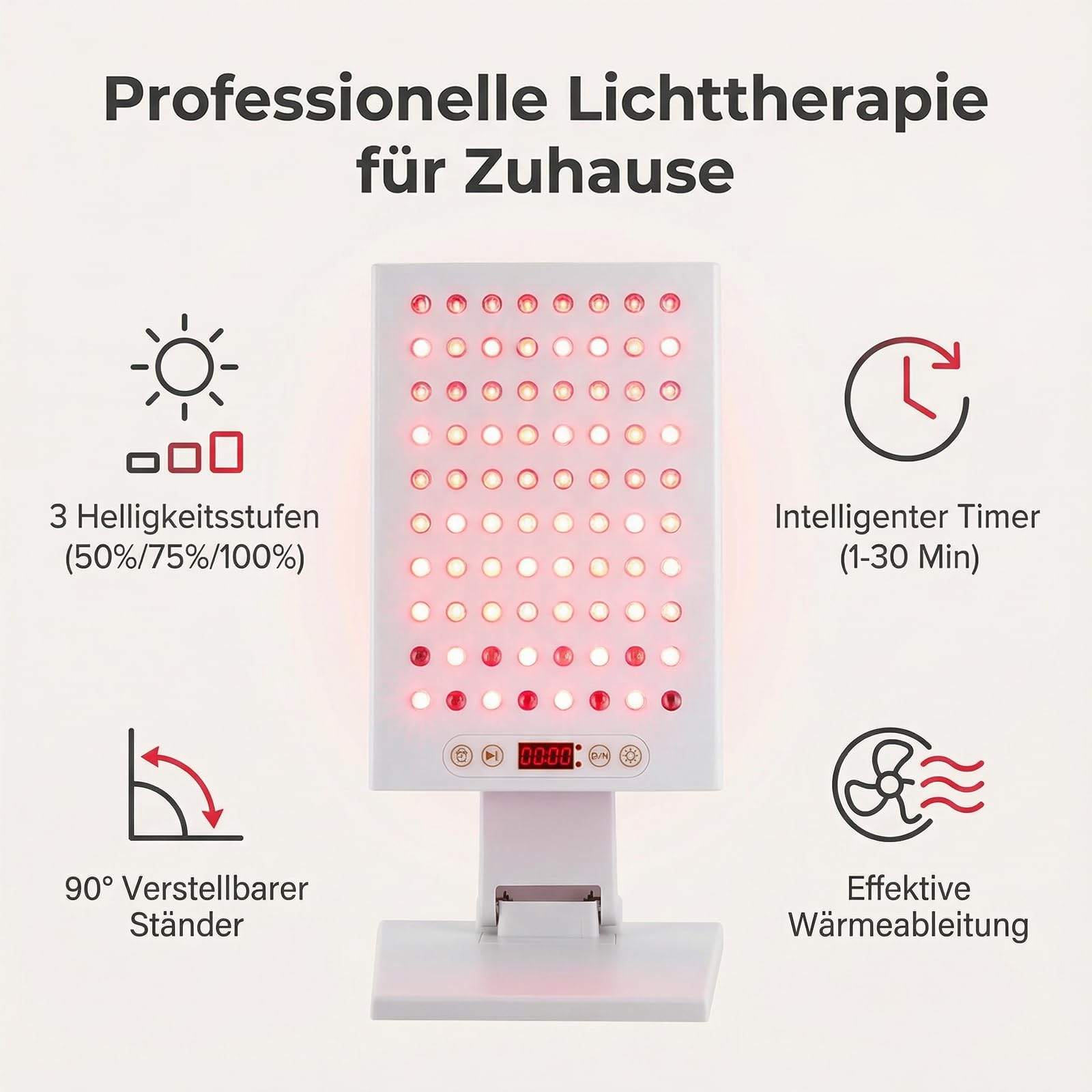 Rotlichttherapiegerät, Rotlichtlampe mit 1-30min Timer